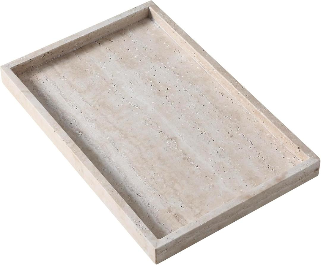 BUICCE Rectangular Decorative Serving Tray,Modern Travertine Large Coffee Table Tray