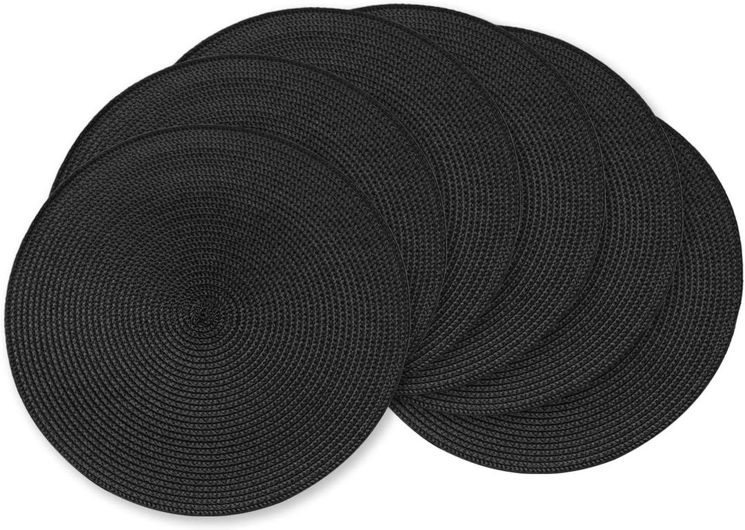 AHHFSMEI Round Braided Placemats 15 Inch Round Table Mats for Dining Tables Natural Woven Heat Resistant Place mats Set of 6 (Black)