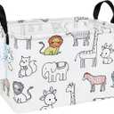 LANGYASHAN Rectangular Storage Bin Collapse Canvas Fabric Cartoon Storage Basket with Handles for Organizing Home Kitchen Boys and Girls Toys Office Closet Shelf Baskets (Rec Simplified Zoo)