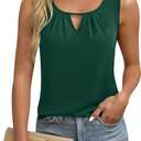 CZYINXIAN Womens Casual Summer Tank Tops Flowy Round Neck Sleeveless Chiffon Blouse Dressy Business Top Shirt (Small, Dark Green)