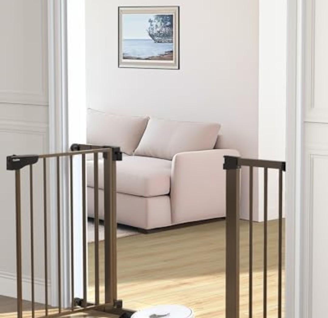 Cumbor 29.7-46" Baby Gate for Stairs, Mom's Choice Awards Winner-Auto Close Dog Gate for the House, Easy Install Pressure Mounted Pet Gates for Doorways, Easy Walk Thru Wide Safety Gate for Dog, Brown
