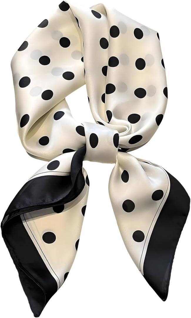 Dailyacc Hair Bandanas Scarf For Women Lightweight Fashion Neck Silk Satin Head Scarves For Sleeping Handbags Scarf (9-white Spot/27.5*27.5in)