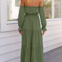 ZESICA Women's Boho Off Shoulder Wedding Guest Dress 2026 Spring Summer Side Split Flowy A Line Long Maxi Dresses (Green, M)