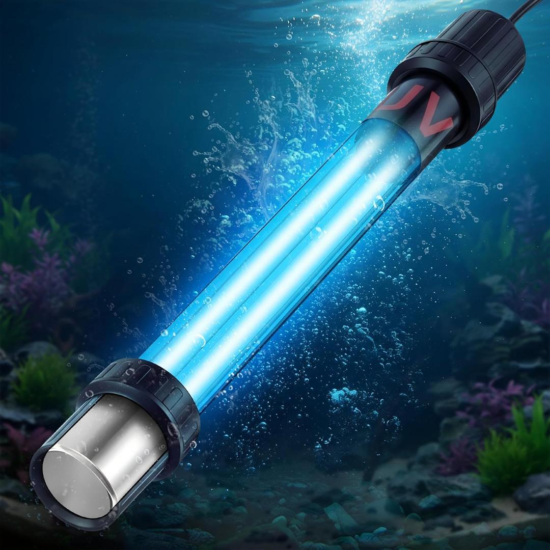 Qualirey 20W UV Pond Clarifier for 100-1000 Gallon Aquarium, Koi Pond, Pool, Spa, 13.4" UV Light for Aquarium Algae Control & Clear Water, Upgrad Quartz Glass Tube, 55inch Power Cord, Indoor Outdoor