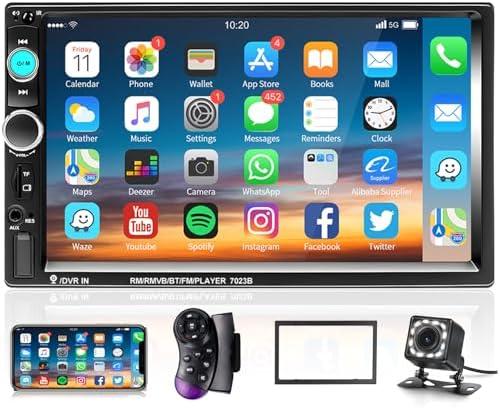 Podofo Car Stereo Double Din Car Radio 7 Inch MP5 Player with HD Touch Screen Digital Display Bluetooth Multimedia Support PhoneLink USB SD Aux-in 2 Din Autoradio
