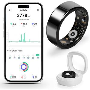 Smart Ring for Women and Men  Fitness & Health Smart Ring with Heart Rate and Sleep Tracking  Waterproof Activity & Wellness Ring Compatible with iPhone and Android (12#(21.4mm), Black)