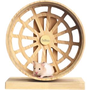 ZulBozz Silent Hamster Wheels Quiet Hamster Running Wheels 9 Bamboo Wood Hamster Exercise Wheels with Adjustable Height for Syrian Hamsters Campbell Dwarf Roborovski Gerbils and Mice