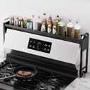 Kitchen Spice Rack Over The Stove, Shelf for Back of Stove, Stove Top Shelf for Seasoning Organizer, Over Oven Shelf, Countertop, Expandable Length 27.3''-32.6'', 4 Adjustable Height (Black, Normal)