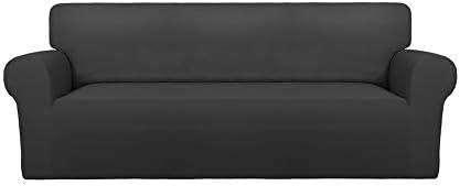 PureFit Super Stretch Sofa Slipcover – Spandex Non Slip Soft Couch Sofa Cover, Washable Furniture Protector with Non Skid Foam and Elastic Bottom for Kids, Pets （Sofa, Dark Gray）