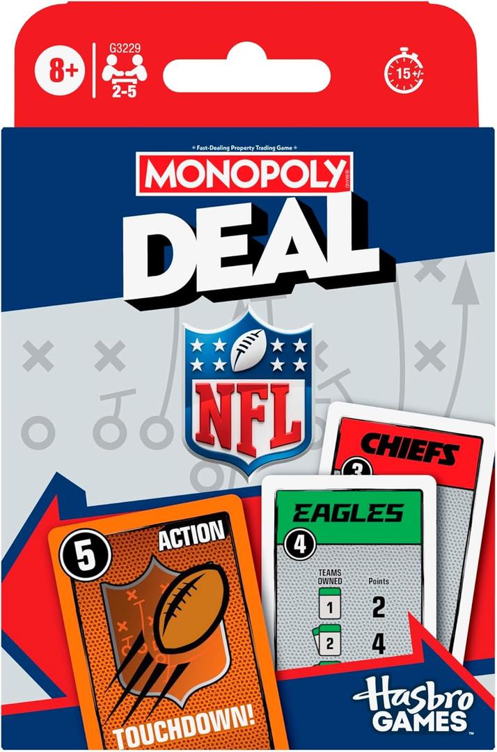 Monopoly Deal NFL Edition Game | Officially Licensed NFL Card Game for Families and Kids | Ages 8+ | 2-5 Players | 15 Mins. | Football Games