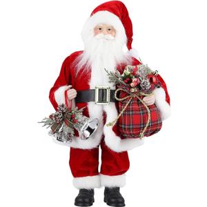 AGM 18" Santa Claus Christmas Figurine Figure Decoration with Gifts Bag and 2 Bells for Holiday Party Home Christmas Decoration