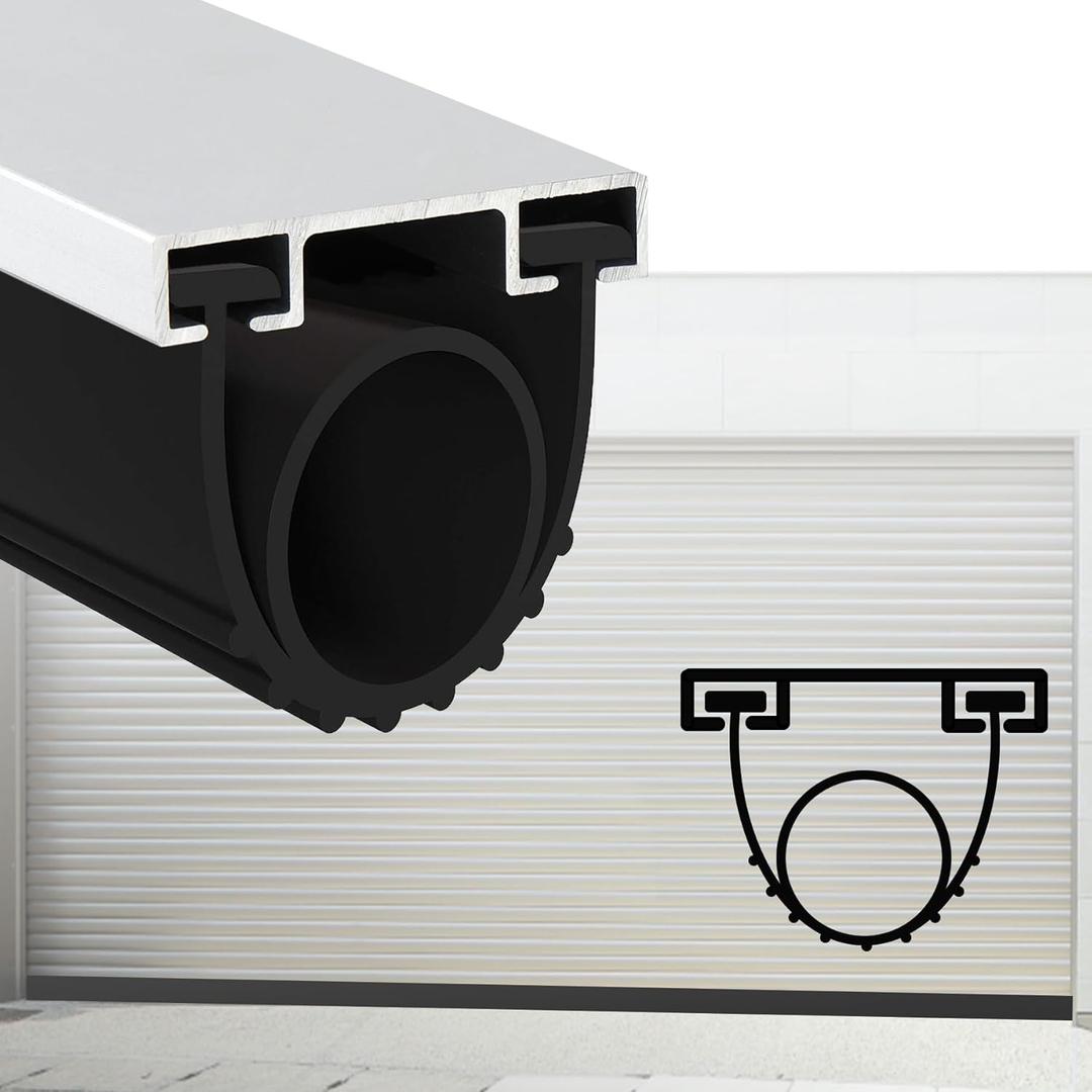 Gaahing Heavy Duty Garage Door Bottom Seal Strip with Pre-drilled Aluminum Track Retainer Base Kit, Universal Weather Stripping Combination, Impact Buffer Sealing Weatherstrip (16.4FT, Black)