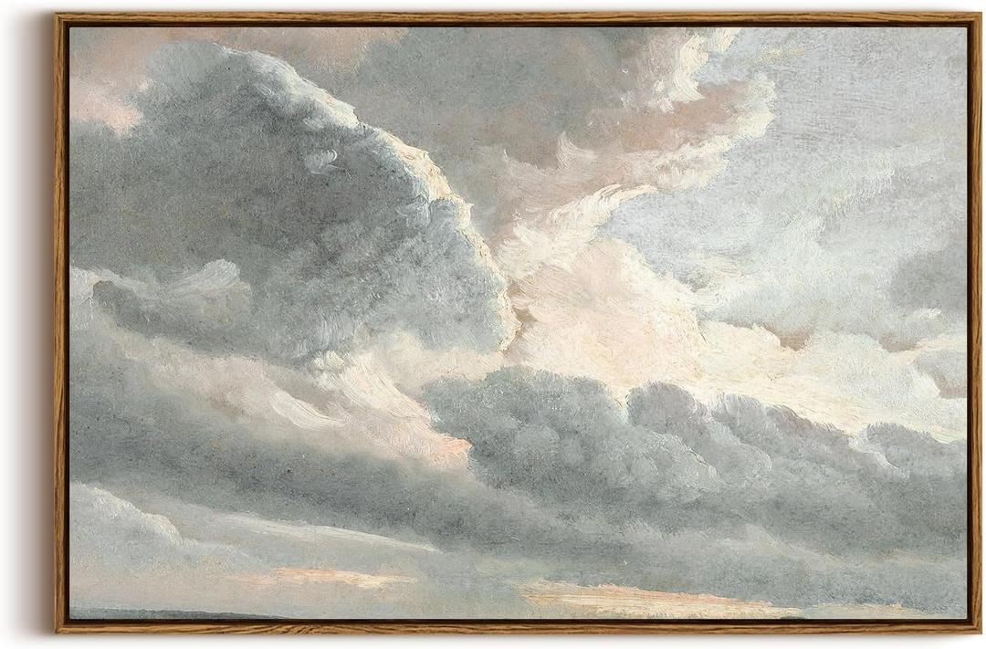 InSimSea Framed Canvas Wall Art Vintage Decor, Large Landscape Wall Art, Study of Clouds Painting, French Country Modern Farmhouse Decorations, Rustic Wall Decor for Living Room Bedroom, 20"x30"