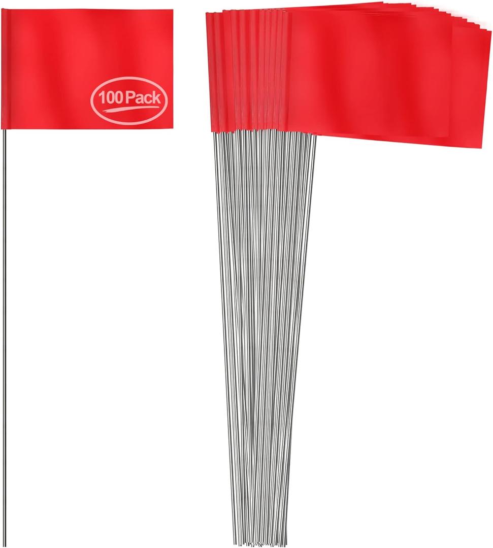 Anley Red Marking Flags 100 Pcs - 4" X 5" Vinyl Irrigation Sprinkler Flag with 15 Inch Steel Wire Stake - Small Marker Flags for Lawn, Yard, Industrial, Landscaping, Construction and Survey