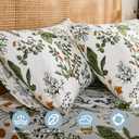 King Size Pillowcases Set of 2, 100% Cotton Pillow Cases, Vintage Green Floral Pillow Covers, Soft Breathable Natural Pillow Case with Envelope Closure (King, 20"x36")