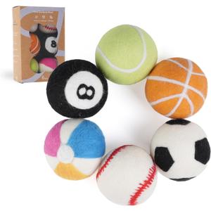 2 x Wool Dryer Balls XL Size 6 Pack - Fun Dryer Balls with Ball Patterns Cute Dryer Balls Laundry Reusable Anti Static Handmade New Zealand Wool Balls (Ball Patterns with Primitive Color)