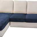 H.VERSAILTEX Velvet Stretch Sectional Couch Covers 4 Pieces Sofa Seat Cushion Covers L Shape Separate Cushion Couch Chaise Cover for Both Left/Right Couch (Large Sofa 3 Seater + 1 Chaise, Navy)