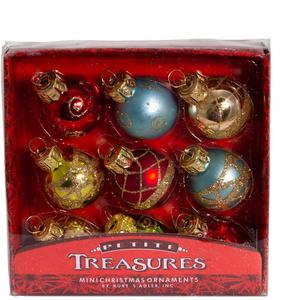 Kurt Adler Petite Treasures Multi Color Ball Christmas Ornament, Set of 9, 1 inch (C1899)