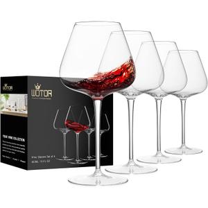 Red Wine Glasses Set of 4, 25 Oz Large Burgundy Wine Glasses with Long Stem, Hand Blown Crystal Wine Glasses - Light, Ultra-thin, Gift Packaging for Wedding, Anniversary (Clear)