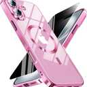 Magnetic for iPhone 17 Case with Privacy Screen Protector & Full Camera Cover,[Non-Yellowing] Shockproof Clear Phone Case Compatible with MagSafe Women Girls for iPhone17,Hot Pink