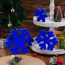 3 PCS Velvet Flocked Wooden Snowflake Decoration, Blue Christmas Snowflake Table Sign Winter Tabletop Centerpiece Wood Blocks for Indoor Xmas Winter Centerpieces for Tiered Tray Home Decor