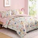 Kaleido Space Twin Comforter Set for Girls Kids - 5 Pieces Pastel Garden Patterns Twin Bedding Sets for Girls Teen, Soft Cozy Bed in A Bag with Sheets
