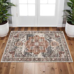 RUUGME Washable 2x3 Area Rugs - Large Boho Rugs for Living Room Stain Resistant Carpet Vintage Tribal Rugs for Bedroom Kitchen Bathroom with Non Slip Backing Home Decor Floor Decoration Mat 2x3 Brick
