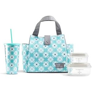 Fit & Fresh Lunch Bag For Women, Insulated Womens Lunch Bag For Work, Leakproof & Stain-Resistant Large Lunch Box For Women With Containers and Matching Tumbler, Snap Closure Westport Bag Aqua