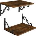 DINZI LVJ Deep Floating Shelves, 16" W x 12" D Wall Shelves Set of 2, Wide Display Shelf Wall Mounted with Brackets, Easy-to-Install Wall Bookshelf for Living Room, Bathroom, Bedroom, Rustic Brown (15.7 Inch)