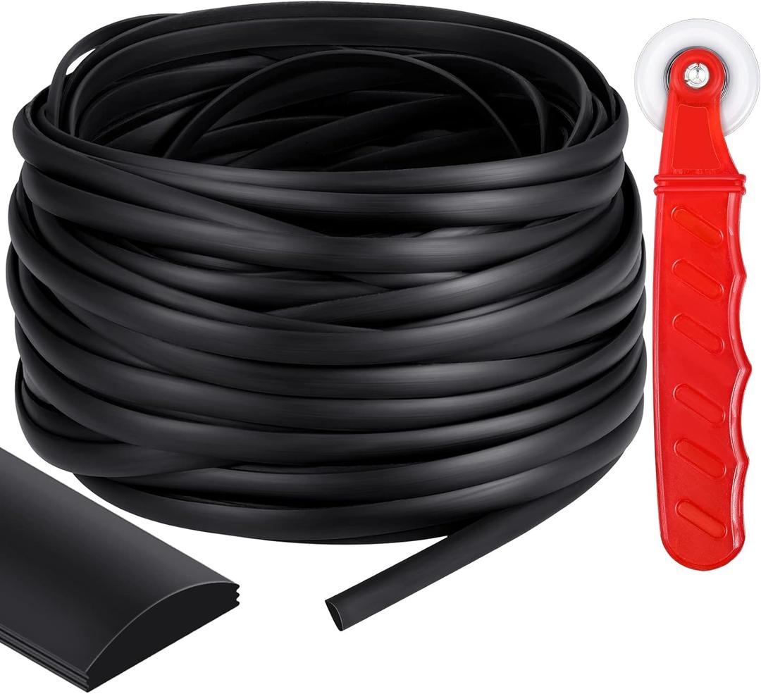 Flat Screen Spline 0.315 Width Vinyl Screen Spline Black Flat Bottom and Curved Top Edge Screen Spline with Rolling Tool Screen Door Repair Kit for Installing Window Patio Door Screen (100 ft)