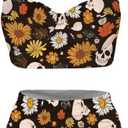 Butterfly Women's Retro Ruched Ruffle High Waist Bikini Set, Flag Tankini Swimsuits Tummy Control Swimwear (S, Retro Goth Skull)
