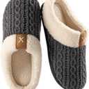 ULTRAIDEAS Women's Indoor Bedroom Slipper with Memory Foam, Gift for Women, Wool-Like House Shoe with Anti-Skid Rubber Sole for Ladies (9-10, Knit Grey)