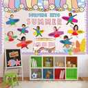 88 Pcs Summer Surfboard Bulletin Board Decoration Set Hawaiian Beach Surfing Paper Cutouts with 150 Pcs Glue Points for Back to School Classroom Photo Name