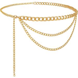 WERFORU Women Metal Waist Chain Belt Multilayer Gold Chain Belts for Women Western Chain Waistbelts for Dress