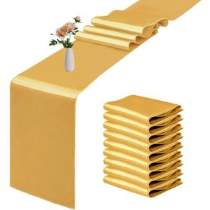 4 Pack Satin Table Runner 12 x 108 Inch Long Yellow Smooth Silk Fabric Table Runner for Birthday Parties Wedding Banquets Decorations