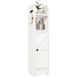 Small Bathroom Storage Cabinet, Toilet Paper Storage, Corner Floor Cabinet with Doors and Adjustable Shelf, Bathroom Organizer for Small Spaces White