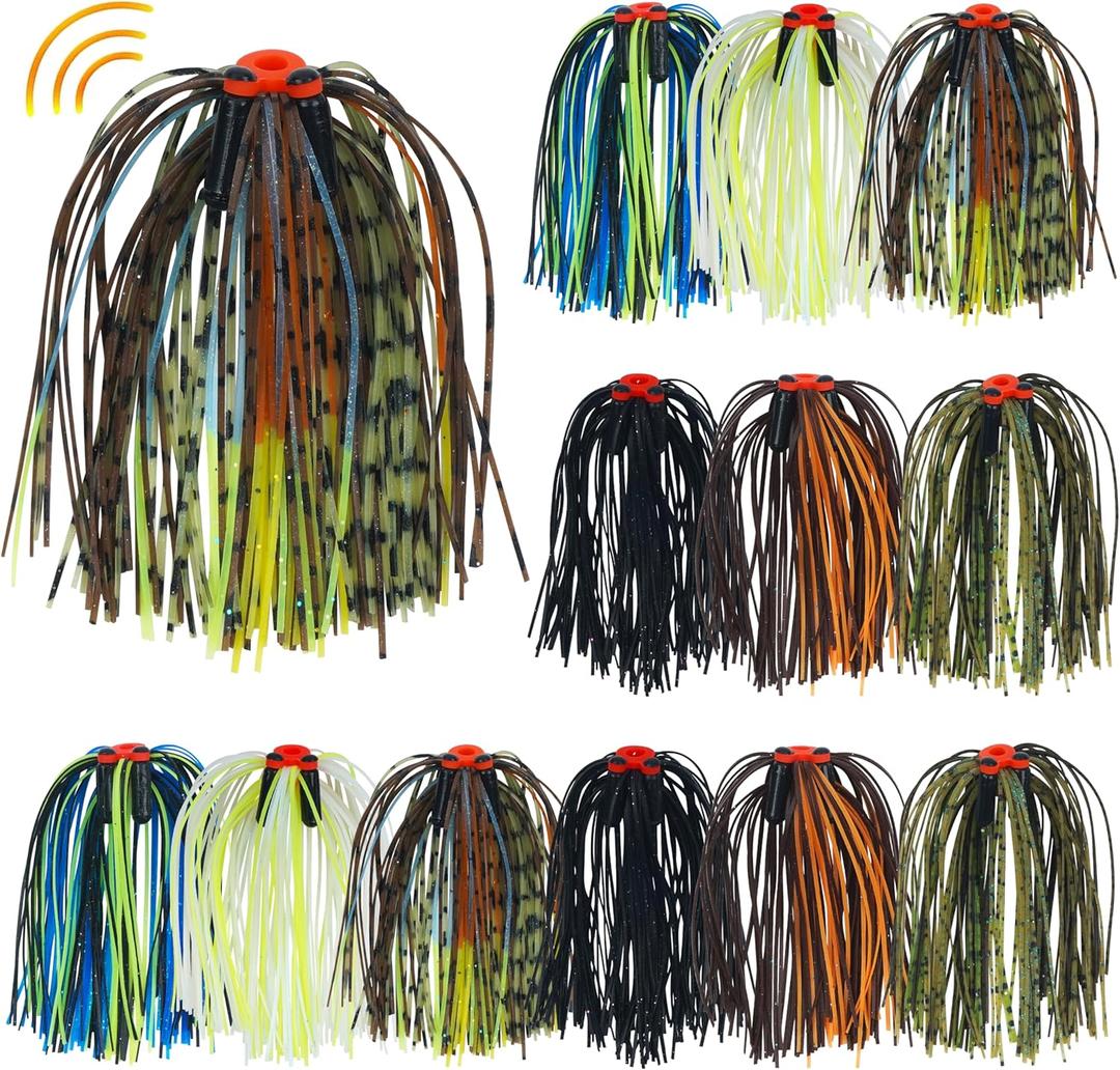 OROOTL Silicone Jig Skirts Spinnerbait Skirt Replacement Bass Fishing Lures for DIY Spinner Baits Buzzbaits Squid Jig Accessories (B-Skirts with Rattles-12pcs)