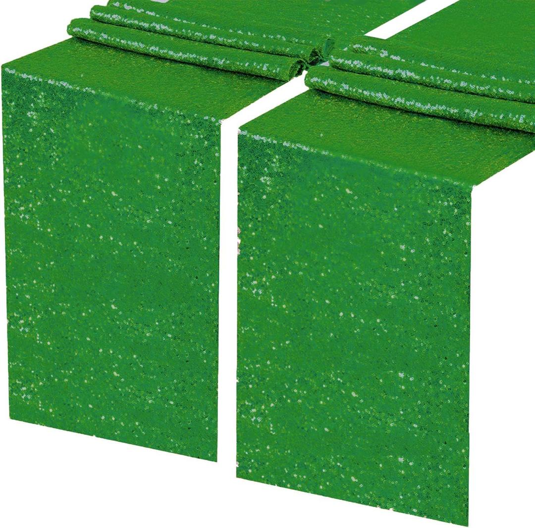 Christmas Green Sequin Table Runner 2Pack 12 x 108 inch Long Table Runners,Glitter Shiny Fabric Runner for Rectangle Round Table Party Decorations Graduation Event Banquet New Year Holiday