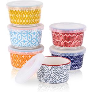 Selamica Ramekins with Lids 4 oz Oven Safe, Creme Brulee Ramekins Souffle Dishes with Covers, Stackable Ceramic Mini Ramekin Bowls Set for Dipping, Custard, Pudding, Baking, Set of 6, Assorted Colors