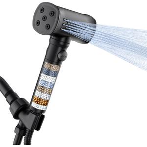 High Pressure Filtered Shower Head with Handheld, Modern Design 5 Spray Modes with ON/OFF Pause Switch, 8 Layers Filter for Hard Water, Remove Chlorine, Adjustable Bracket, Matte Black
