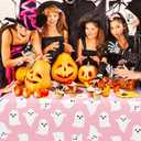 4 Pcs Halloween Plastic Tablecloths Pink White Ghost Disposable Table Cover Cute Rectangle Table Cloth for Birthday Baby Shower Party Decor, 54 x 108 Inch