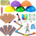 Stepping Stones for Kids, Textured Balance Pods and Adventure Floor Mats Set, Inflatable Balance Ball for Kids and Adults, Obstacle Course Sensory Toys Great for Indoor Outdoor Play Family Fitness Fun
