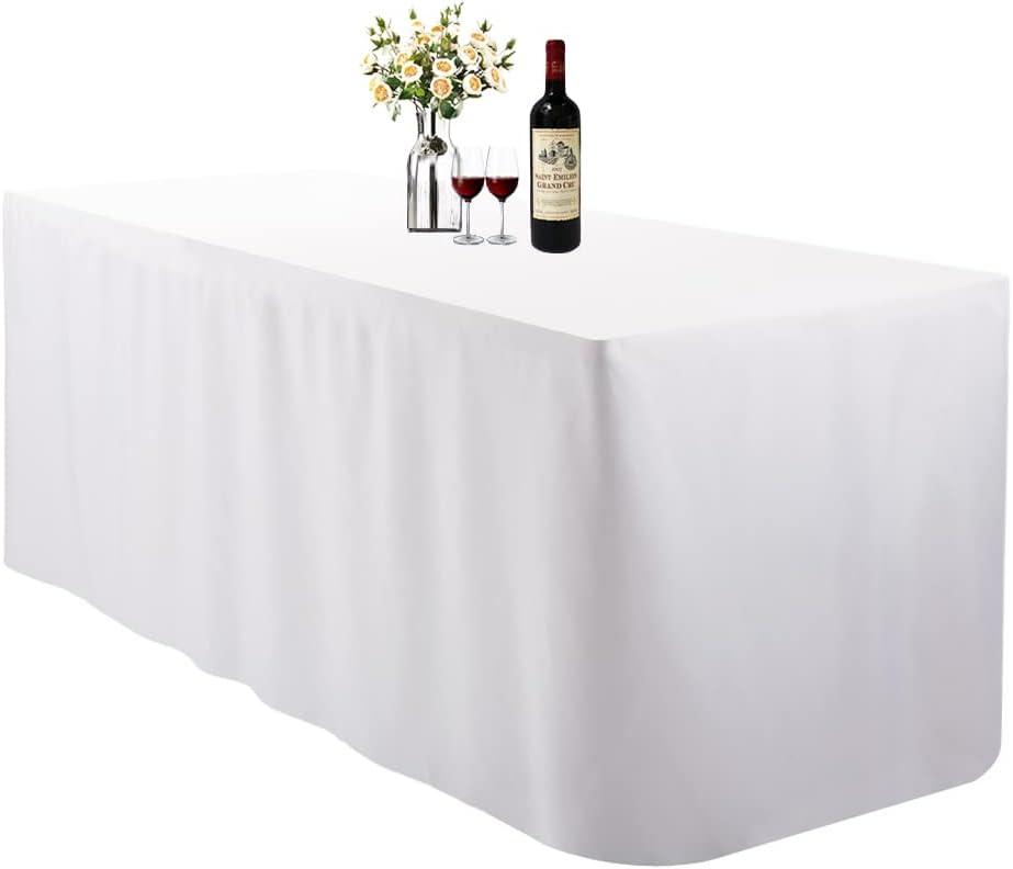 4 Feet (L x W: 48"X30") Rectangle Fitted Tablecloth for Wedding Party Banquet,Polyester Cloth Fabric Cover, White