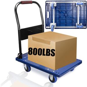 Push Cart Dolly, Moving Platform Hand Truck with 360 Degree Swivel Silent Wheel, Foldable for Easy Storage, Suitable for 800lb Weight Capacity, Blue