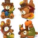 Gift Boutique Thanksgiving Mini Figurines Set of 4 - Fall Harvest Teddy Bears & Scarecrow Resin Tabletop Centerpiece with Pumpkin, Sunflower & Wheat