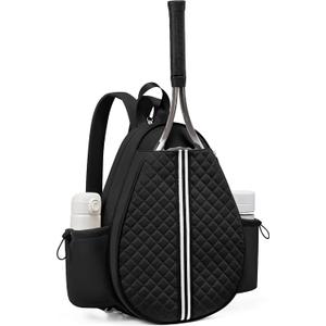 Sucipi Tennis Bag, Quilted Tennis Sling Crossbody Backpack, Water Resistant Tennis Racket Bags for Women Men, Suitable for Pickleball, Tenni,s Badminton (Medium, Black)