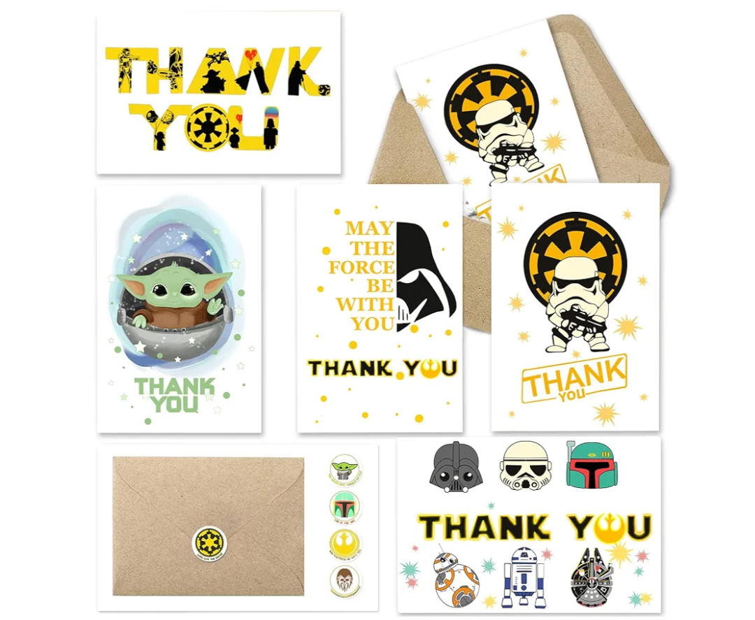 XZAKUN 40 Star War Thank You Cards Wtih Envelopes & Stickers,Greeting Note Blank Cards,For Wedding,Employee,Business,Baby Shower Gratitude Appreciation 4 X 6 In (white) Pack of 8