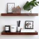 Homeforia Rustic Farmhouse Floating Shelves, Bathroom Wooden Shelves for Wall Mounted, Thick Industrial Kitchen Wood Shelf - 24 x 6.5 x 1.75 inch - Set of 2 - American Walnut Color