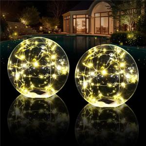 Floating Pool Lights, 15 Inch Warm White Solar Pool Light that Float, IP68 Waterproof Inflatable Light Up Pool Balls, Float or Hang Solar Floating Pool Lights for Pond Wedding Party Decor-2PC