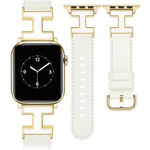 MOINSPIRE Leather Band Compatible with Apple Watch Bands Women 38/40/41/42/44/45/46/49mm Dressy Designer Leather Strap with H-Shape Metal Buckle for iWatch Series 11 10 9 8 7 6 5 4 SE/Ultra 3 2 1